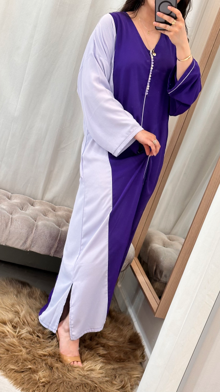gandoura femme marocaine en bicolore en couleur aubergine