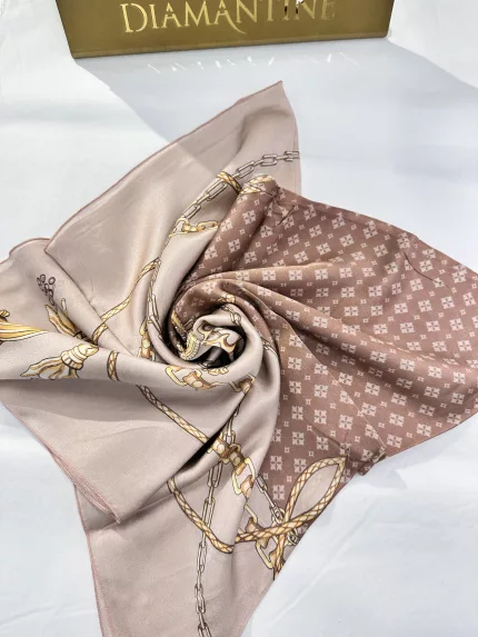 FOULARD SOIE DIAMANTINE IMPRIME VIEUX ROSE